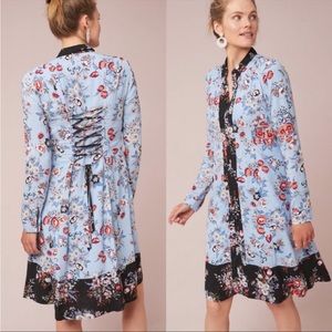 Maeve by Anthropologie blue floral lace up collared dress
